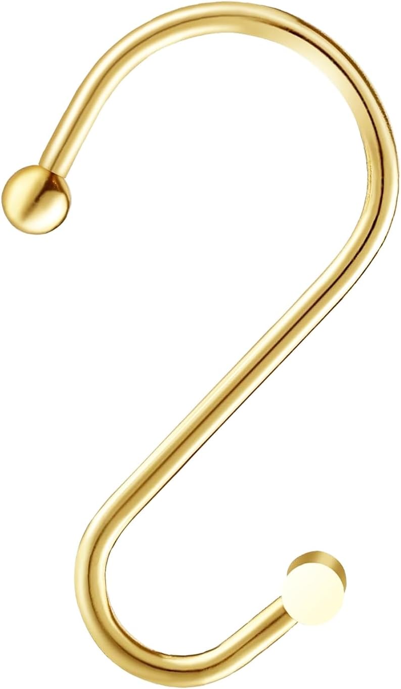Gracelife Gold Rust Resistant Metal Shower Curtain Rings, Set of 12, T-Bar Hooks for Shower Rod - Image 3